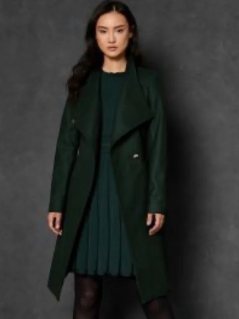 Ted Baker Rose Midi Dark Green Draped Wool Trench Coat